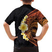 Hawaiian Tropical Plumeria Art Polynesian Tattoo Family Matching Off Shoulder Short Dress and Hawaiian Shirt Black and Autumn Color Theme LT03 - Polynesian Pride