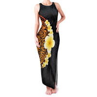 Hawaiian Tropical Plumeria Art Polynesian Tattoo Family Matching Tank Maxi Dress and Hawaiian Shirt Black and Autumn Color Theme LT03 Mom's Dress Orange - Polynesian Pride
