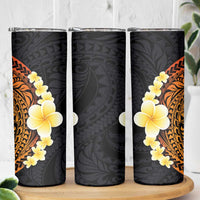 Hawaiian Tropical Plumeria Art Polynesian Tattoo Skinny Tumbler Black and Autumn Color Theme