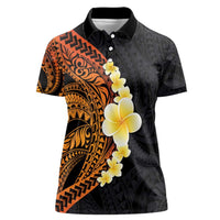 Hawaiian Tropical Plumeria Art Polynesian Tattoo Women Polo Shirt Black and Autumn Color Theme LT03 Female Orange - Polynesian Pride