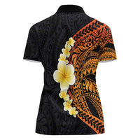 Hawaiian Tropical Plumeria Art Polynesian Tattoo Women Polo Shirt Black and Autumn Color Theme LT03 - Polynesian Pride