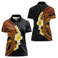 Hawaiian Tropical Plumeria Art Polynesian Tattoo Women Polo Shirt Black and Autumn Color Theme LT03 - Polynesian Pride