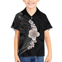 Hawaiian Tropical Plumeria Art Polynesian Tattoo Family Matching Off The Shoulder Long Sleeve Dress and Hawaiian Shirt Grayscale Color LT03 Son's Shirt Black - Polynesian Pride