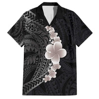 Hawaiian Tropical Plumeria Art Polynesian Tattoo Family Matching Summer Maxi Dress and Hawaiian Shirt Grayscale Color LT03 Dad's Shirt - Short Sleeve Black - Polynesian Pride