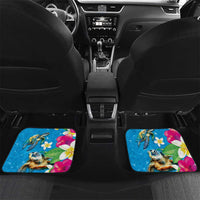 Hawaiian Tropical Flower and Honu Under Blue Water Car Mats