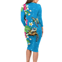 Hawaiian Tropical Flower and Honu Under Blue Water Family Matching Long Sleeve Bodycon Dress and Hawaiian Shirt LT03 - Polynesian Pride