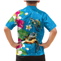 Hawaiian Tropical Flower and Honu Under Blue Water Family Matching Mermaid Dress and Hawaiian Shirt LT03 - Polynesian Pride