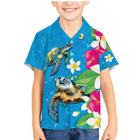 Hawaiian Tropical Flower and Honu Under Blue Water Family Matching Mermaid Dress and Hawaiian Shirt LT03 Son's Shirt Blue - Polynesian Pride