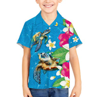 Hawaiian Tropical Flower and Honu Under Blue Water Family Matching Off Shoulder Short Dress and Hawaiian Shirt LT03 Son's Shirt Blue - Polynesian Pride
