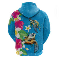 Hawaiian Tropical Flower and Honu Under Blue Water Hoodie