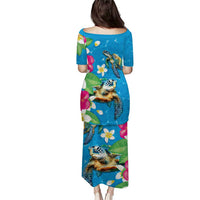 Hawaiian Tropical Flower and Honu Under Blue Water Puletasi