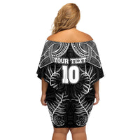 Custom New Zealand Rugby Family Matching Off Shoulder Short Dress and Hawaiian Shirt Aotearoa Champion Cup History with Silver Fern LT03 - Polynesian Pride