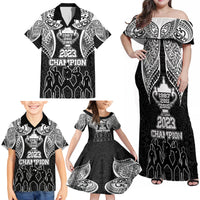 New Zealand Rugby Family Matching Off Shoulder Maxi Dress and Hawaiian Shirt Aotearoa Champion Cup History with Haka Dance LT03 - Polynesian Pride