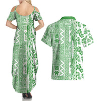 Hawaii Couples Matching Summer Maxi Dress and Hawaiian Shirt Aloha Tropical Plants Tribal Pattern Green Version LT03 - Polynesian Pride