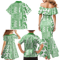 Hawaii Family Matching Mermaid Dress and Hawaiian Shirt Aloha Tropical Plants Tribal Pattern Green Version LT03 - Polynesian Pride