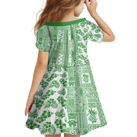 Hawaii Kid Short Sleeve Dress Aloha Tropical Plants Tribal Pattern Green Version LT03 - Polynesian Pride