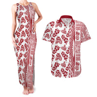 Hawaii Couples Matching Tank Maxi Dress and Hawaiian Shirt Aloha Tropical Plants Tribal Pattern Red Version LT03 Red - Polynesian Pride