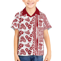 Hawaii Family Matching Off Shoulder Maxi Dress and Hawaiian Shirt Aloha Tropical Plants Tribal Pattern Red Version LT03 Son's Shirt Red - Polynesian Pride