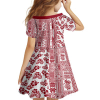 Hawaii Family Matching Off Shoulder Short Dress and Hawaiian Shirt Aloha Tropical Plants Tribal Pattern Red Version LT03 - Polynesian Pride