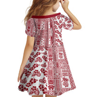 Hawaii Kid Short Sleeve Dress Aloha Tropical Plants Tribal Pattern Red Version LT03 - Polynesian Pride