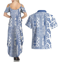 Hawaii Couples Matching Summer Maxi Dress and Hawaiian Shirt Aloha Tropical Plants Tribal Pattern Blue Version LT03 - Polynesian Pride