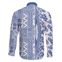 Hawaii Family Matching Long Sleeve Bodycon Dress and Hawaiian Shirt Aloha Tropical Plants Tribal Pattern Blue Version LT03 - Polynesian Pride