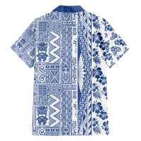 Hawaii Family Matching Short Sleeve Bodycon Dress and Hawaiian Shirt Aloha Tropical Plants Tribal Pattern Blue Version LT03 - Polynesian Pride
