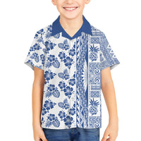 Hawaii Kid Hawaiian Shirt Aloha Tropical Plants Tribal Pattern Blue Version LT03 Kid Blue - Polynesian Pride