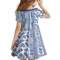 Hawaii Kid Short Sleeve Dress Aloha Tropical Plants Tribal Pattern Blue Version LT03 - Polynesian Pride