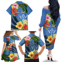Kosrae Family Matching Off Shoulder Long Sleeve Dress and Hawaiian Shirt Hibiscus Mix Maori Tattoo Pattern LT03 - Polynesian Pride