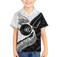 Personalised Aotearoa Lawn Bowls Family Matching Long Sleeve Bodycon Dress and Hawaiian Shirt Maori and Silver Fern Half Style LT03 Son's Shirt White - Polynesian Pride