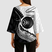 Personalised Aotearoa Lawn Bowls Kimono Sleeve Blouse Maori and Silver Fern Half Style LT03 - Polynesian Pride