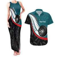 Personalised Aotearoa Lawn Bowls Couples Matching Tank Maxi Dress and Hawaiian Shirt Maori and Silver Fern Sporty Style Teal Color LT03 Teal - Polynesian Pride