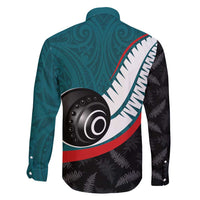 Personalised Aotearoa Lawn Bowls Family Matching Short Sleeve Bodycon Dress and Hawaiian Shirt Maori and Silver Fern Sporty Style Teal Color LT03 - Polynesian Pride