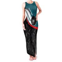 Personalised Aotearoa Lawn Bowls Family Matching Tank Maxi Dress and Hawaiian Shirt Maori and Silver Fern Sporty Style Teal Color LT03 Mom's Dress Teal - Polynesian Pride