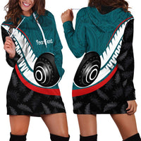 Personalised Aotearoa Lawn Bowls Hoodie Dress Maori and Silver Fern Sporty Style Teal Color LT03 - Polynesian Pride