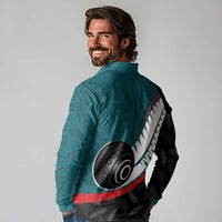 Personalised Aotearoa Lawn Bowls Long Sleeve Polo Shirt Maori and Silver Fern Sporty Style Teal Color LT03 - Polynesian Pride