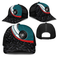 Aotearoa Lawn Bowls Mesh Trucker Cap Maori and Silver Fern Sporty Style Teal Color - Polynesian Pride