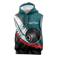 Personalised Aotearoa Lawn Bowls Sleeveless Hoodie Maori and Silver Fern Sporty Style Teal Color LT03 Teal - Polynesian Pride