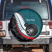 Personalised Aotearoa Lawn Bowls Spare Tire Cover Maori and Silver Fern Sporty Style Teal Color LT03 Teal - Polynesian Pride