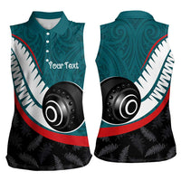 Personalised Aotearoa Lawn Bowls Women Sleeveless Polo Shirt Maori and Silver Fern Sporty Style Teal Color LT03 - Polynesian Pride