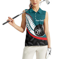 Personalised Aotearoa Lawn Bowls Women Sleeveless Polo Shirt Maori and Silver Fern Sporty Style Teal Color LT03 - Polynesian Pride