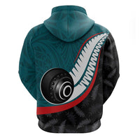 Personalised Aotearoa Lawn Bowls Zip Hoodie Maori and Silver Fern Sporty Style Teal Color LT03 - Polynesian Pride
