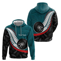 Personalised Aotearoa Lawn Bowls Zip Hoodie Maori and Silver Fern Sporty Style Teal Color LT03 - Polynesian Pride