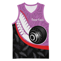 Personalised Aotearoa Lawn Bowls Basketball Jersey Maori and Silver Fern Sporty Style Pink Color LT03 Unisex Pink - Polynesian Pride