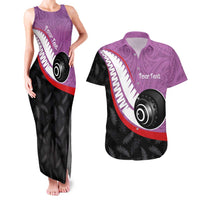 Personalised Aotearoa Lawn Bowls Couples Matching Tank Maxi Dress and Hawaiian Shirt Maori and Silver Fern Sporty Style Pink Color LT03 Pink - Polynesian Pride