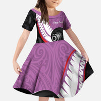 Personalised Aotearoa Lawn Bowls Kid Short Sleeve Dress Maori and Silver Fern Sporty Style Pink Color LT03 KID Pink - Polynesian Pride