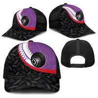 Aotearoa Lawn Bowls Baseball Net Cap Maori and Silver Fern Sporty Style Purple Color - Polynesian Pride