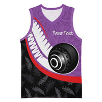 Personalised Aotearoa Lawn Bowls Basketball Jersey Maori and Silver Fern Sporty Style Purple Color LT03 Unisex Purple - Polynesian Pride