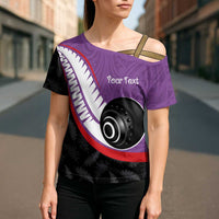 Personalised Aotearoa Lawn Bowls Cross Shoulder Shirt Maori and Silver Fern Sporty Style Purple Color LT03 - Polynesian Pride